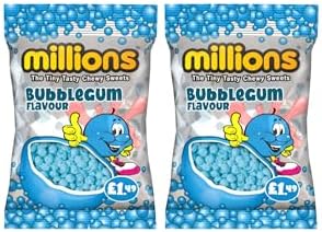 Millions Candy Assorted Flavors Pack 2 Pack, Strawberry, Vimto, Apple, Watermelon, Bubblegum, 110g (Bubblegum)