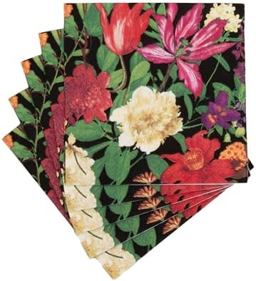 Caspari Dutch Floral Black Cocktail Napkins - includes 20 Cocktail Napkins