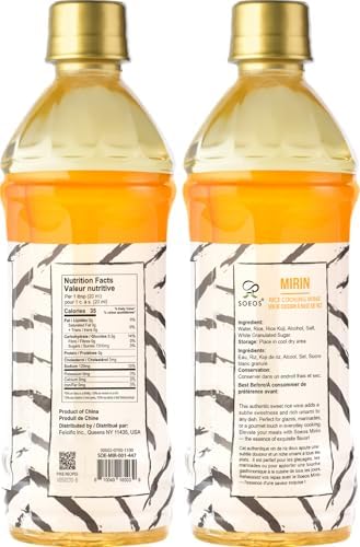 Soeos Mirin, Japanese Cooking Wine, 16.9 fl oz (Pack of 1), Mirin Rice Wine, Authentic Natural Sugar Sweet Rice Cooking Wine for Cooking, Condiments, Seasoning Homemade Sauces, Japanese Seasoning