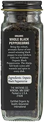Watkins Gourmet Organic Spice Jar, Whole Black Peppercorns, Non-GMO, Kosher, 2.6 oz. Bottle, 1-Pack