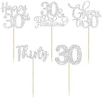 30 Pack Happy 30th Birthday Cupcake Toppers Silver Glitter Thirty Cheers to 30 Birthday Cupcake Picks for Happy 30th Birthday Anniversary Party Cake Decorations Supplies