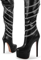 richealnini Platform Heel for Women Stiletto Over the Knee High Boots with Chains Party Wedding