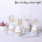 Rsstarxi 24 Pack Eid Mubarak Cupcake Toppers Gold Glitter Moon Star Happy Eid Cupcake Picks for Islamic Muslim Mubarak Festival Ramadam Kareem Party Cake Decorations Supplies.