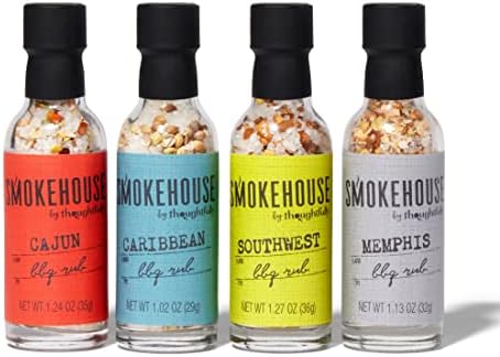 Smokehouse by Thoughtfully, Smokehouse Barbecue Rubs Gift Set, Flavors Include Cajun, Caribbean, Memphis and Southwest, Set of 4