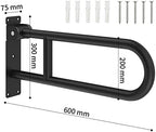 U-Shaped Polished Foldable Toilet Grab Bar,Matte Black Flip-Up Bathroom Handrail for Elderly Pregnant,Wall Mounted Barrier-Free Stylish Folding Shower Assist Aid(Size:60cm,Color:Black)