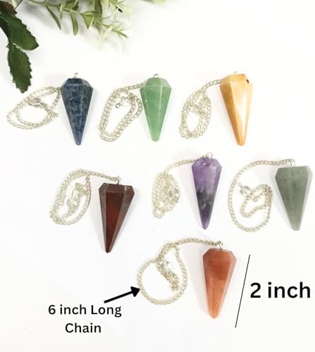 Jet International 7 Chakra Cone Pendulum Set for Reiki Healing, Dowsing, Meditation & Energy Balancing – Natural Crystal Stones with Chain – Spiritual Gift – Vastu Tool – Metaphysical Tool