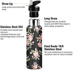 ALAZA Pink Rose Flower Floral Water Bottle with Straw Lid Vacuum Insulated Stainless Steel Thermo Flask Water Bottle 20oz
