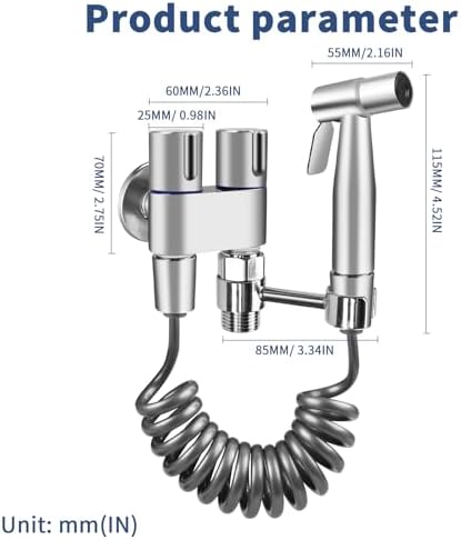 Neween Handheld Toilet Bidet Sprayer for Toilet-Adjustable 1-in-2-Out Dual Control Valve Bidet Sprayer for Feminine Wash, Stainless Steel Bidet Faucet Kit Cloth Diaper for Baby Wash (Brushed)