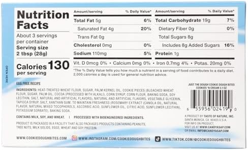 Cookies 'N Cream Edible Cookie Dough Bites, Movie Theater Candy, Ice Cream Toppers, 3.1 Ounces (Pack of 3)