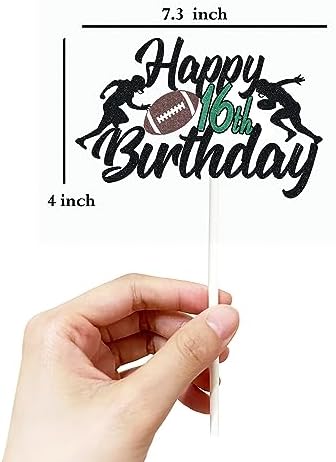Happy 16th Birthday Football Cake Topper 16 Sixteen Years Old Rugby Player Scene Cake Decoration For Kids Sport Theme Sixteenth Birthday Party Event Supplies for Boys (16)