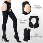MANZI Suspender Tights for Women Opaque Garter Belt 60D Suspender Pantyhose Sheer Thigh High Stockings