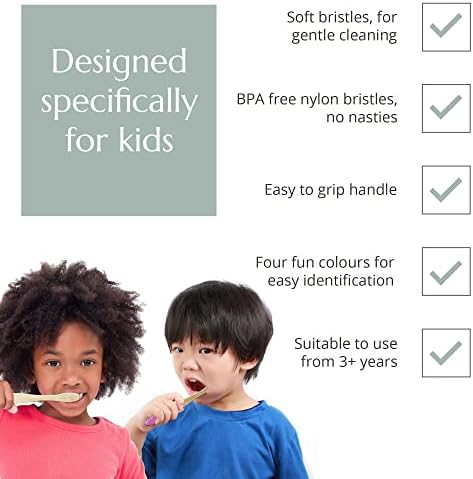 Wild & Stone Organic Children's Bamboo Toothbrush | 4 Pack Candy Colour | Soft Fibre Bristles | 100% Biodegradable Handle | BPA Free | Vegan Eco Friendly Kids Toothbrushes