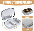 Pill Box-2 Compartment Small Flower Pill Case Square Organizer Case with Mirror Portable Metal Medicine Box Travel Container for Pocket & Purse Women Men(Sun and Moon)