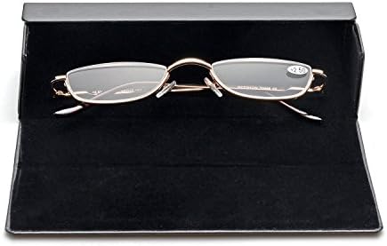 ZUVGEES Vintage Alloy Semi Rimless Reading Glasses Men Women Half Frame Slim Glasses with Stylish Case T0340
