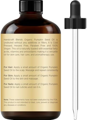 Handcraft Blends Cold-Pressed Organic Pumpkin Seed Oil in Glass Bottle - 4 Fl Oz - 100% Pure and Natural - Premium Grade Carrier Oil for Hair, Skin, Nails, and Body - Massage - Aromatherapy
