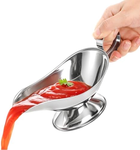 ZOOFOX Set of 2 Gravy Boat, 8 oz Stainless Steel Sauce Boat with Easy-Pour Spout and Handle, Sauce Serving Dish for Salad Dressings, Creamer, Broth, Black Pepper