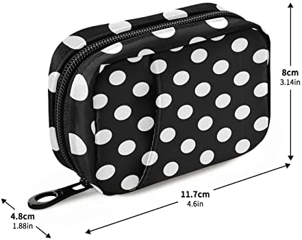 Polka Dot Black Pill Organizer Case Modern 7 Day Travel Pill Box with Zipper Portable Weekly Vitamin Medicine Supplement Holder Pouch Bag