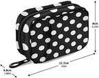 Polka Dot Black Pill Organizer Case Modern 7 Day Travel Pill Box with Zipper Portable Weekly Vitamin Medicine Supplement Holder Pouch Bag