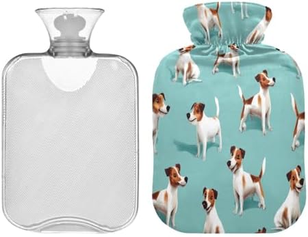 Lovely Jack Russell Dog Hot Cold Water Bottle with Fleece Cover PVC Hot Water Bag 1 Liter