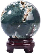 Large Moss Agate Crystal Sphere Natural Healing Crystal Ball with Stand Meditation Decorative Balls Home Decor 100-110mm/3.9-4.3"