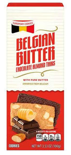 Belgian Butter Almond Chocolate Thins, European Belgium Imported Cookies, Crunchy Snack Snacking Gift Treat, Benton 3.52oz Box