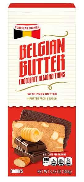 Belgian Butter Almond Chocolate Thins, European Belgium Imported Cookies, Crunchy Snack Snacking Gift Treat, Benton 3.52oz Box