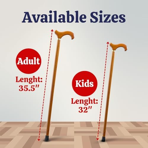 Dress Up America Classic Derby Handle Costume Cane Prop – Lightweight Wooden Walking Stick Accessory – Adult 35.5” & Kid 32” – Vintage Gentleman, Victorian, Magician, Halloween & Cosplay