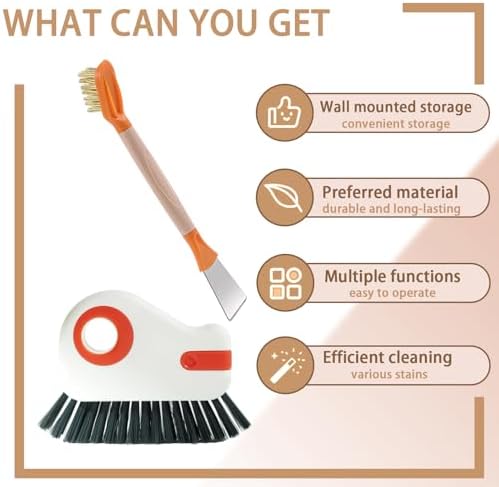 Groove Cleaning Brushes 2 in 1 Window Track Cleaner Cleaning Tools, Multifunction Hard Bristle Grout Crevice Cleaning Brush with Scraper for Kitchen Stove Sink, Sliding Door Track, Window Sill, 2PCS