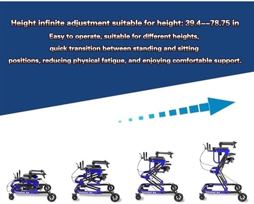 Adjustable Medical Walker with Stand-Up Support, Walking Frame, Adult Walker, Lower Limb Training, Home Rehabilitation Equipment, Multi-Function Mobility Aid with 4 Wheels (Blue)
