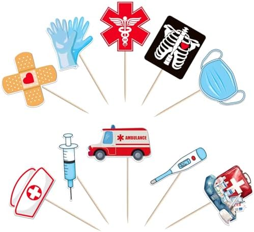 Rsstarxi 40 Pack Doctors' Day Cupcake Toppers Ambulance Emergency Surgery Cupcake Picks for Medical School Graduation Nurses Doctors Day Party Cake Decorations Supplies