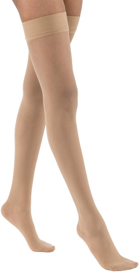 JOBST UltraSheer Thigh High with Silicone Dot Top Band, 20-30 mmHg Compression Stockings, Closed Toe, Small, Natural