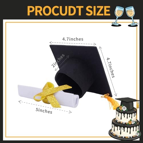 2 Pieces Graduation Cap Cake Topper With Diploma Class of 2026 Graduation Cake Decoration Kit Party Supplies (Black)