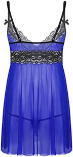 Zadaos Mens Sheer Lace Mesh Lingerie Nightwear Adjustable Spaghetti Straps Lace Trim Chemise Sleepwear