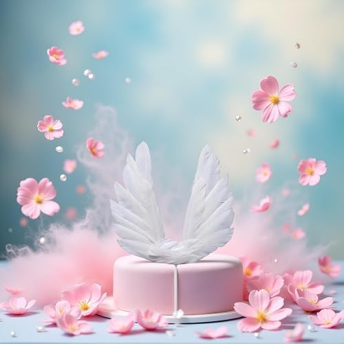 5 Pcs White Angel Wing Cake Toppers Feather Cupcake Topper Happy Birthday Party Cake Decor Baby Shower Cupcake Toppers Anniversary Wedding Cake Decorations