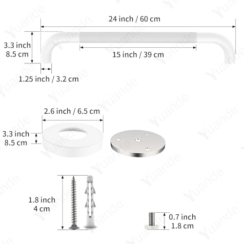 4 Pack 24 Inch Shower Grab Bar, YuanDe White Bathroom Grab Bar Handle w/Anti-Slip Knurled Grip, Stainless Steel Bath Balance Bar,1.25" Diameter Safety Hand Rail Support,Handicap Injury Elderly Senior