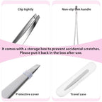 2 PCS Precision Slant Eyebrow Tweezers, Tweezers for Women Facial Hair & Ingrown Hair Removal Silver Stainless Steel Eyebrow Hairs Removal Tweezer with Case for Women Men