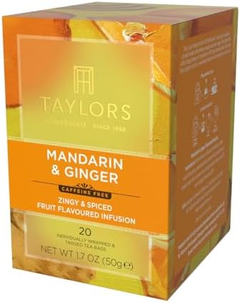 Taylors of Harrogate Mandarin & Ginger, Herbal Tea, Individually Wrapped Bags, 20 Count (Pack of 1), Zingy, Fragrant & Spiced, Caffeine-Free, Enjoy Hot or Iced, 20 Teabags