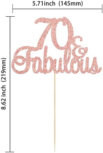 Gyufise 1 Pack 70 & Fabulous Birthday Cake Toppers Rose Gold Glitter 70 Fabulous Cake Decorations for 70th Birthday 70th Anniversary Party Celebration Decorations Supplies