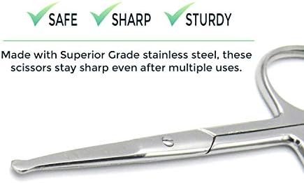 Rounded Stainless Steel Small Facial Hair Scissors, 3.7 Inches - Rounded Tip Scissors for Nose Hair, Mustache, Beard, Eyebrows, Eyelashes & Baby Nails