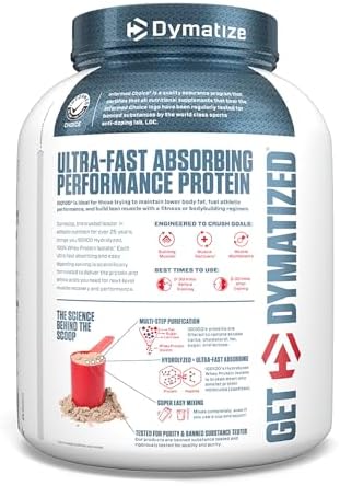 Dymatize ISO100 Whey Protein Powder Isolate, Fudge Brownie, 25g of Protein, 5 Pound, 5.5g BCAAs, Less Than 120 Cal., Gluten Free, 1g Fat, 1g Sugar, 2g Carb (70 Servings)