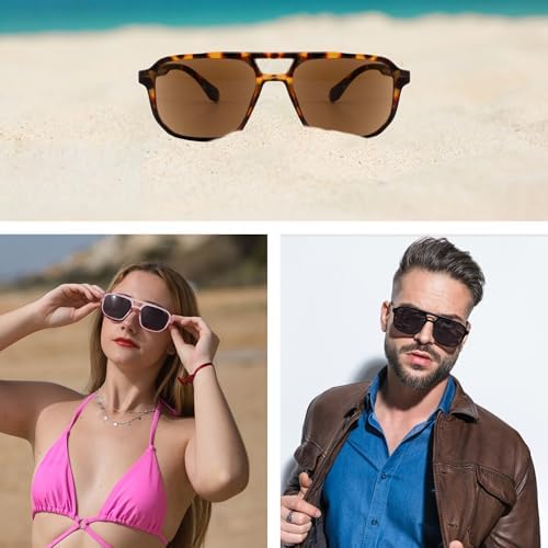 Square Reader Sunglasses for Men Women Double Bridge Pilot Full Lens Sun Reading Glasses UV400 Outdoor Driving, Tortoiseshell Frame + Brown Lens, +2.50