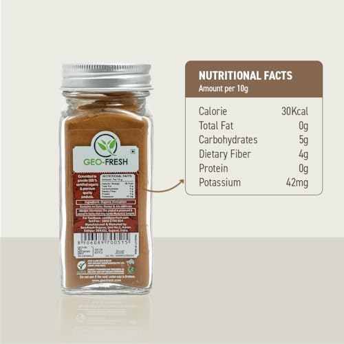 Geo-Fresh Organic Cinnamon Powder – 1.59 oz Glass Jar – Cassia Cinnamon Powder Organic – USDA Certified – Non-GMO, Kosher, Gluten-Free – Premium Spice for Baking, Cooking, Coffee