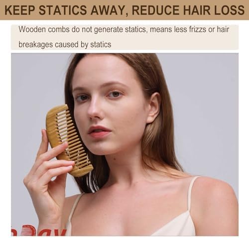2 Pack Wooden Comb, Beard Comb for Men, Hair Combs for Women - Green Sandalwood