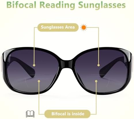 EYEGUARD 2 Pack Bifocal Reading Sunglasses for Women Oversized Sun Readers UV400 Protection Outdoor Reading Glasses