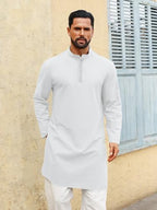 Runcati Mens Kaftan Thobe Long Sleeve Casual Henley Shirts Button Down Kurta Cotton Linen Muslim Gown Robe