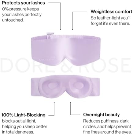 Dore & Rose Aura Sleep Mask, 100% Light Blocking Mulberry Silk Eye Mask (23 Momme), Extra Room for Lashes, Reduces Eye Bags & Dark Circles, Adjustable Travel Deep Sleep Mask for Men & Women (Purple)