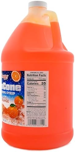 Snappy Orange Sno Cone Syrup, 1 Gallon (128 ounces) Size, Ready to Use For Snow Cone Machines, Flavored Syrup for Shaved Ice, 14 Snow Cone Flavor Options