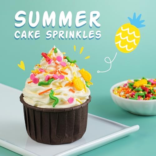 Summer Sprinkles Mix | Sprinkles for Cake Decorating | Watermelon Pineapple | Cupcake Toppers | Ice Cream | Cookie | Fancy Candy | Tropical Fruit | 3.52oz