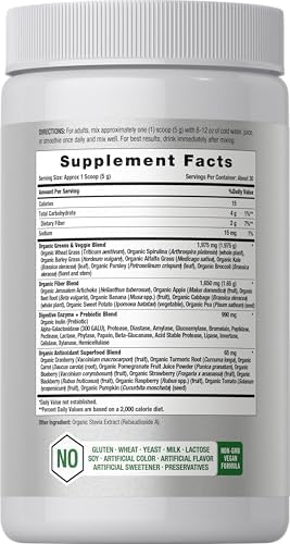 Horbäach Organic Greens Powder | 5.29 oz Supplement | with 20+ Superfoods, 18 Digestive Enzymes, and Prebiotics | Relieves Occasional Gas, Discomfort & Bloating | Vegan, and Non-GMO