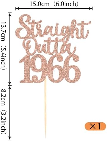 1 Pack 60th Birthday Cake Topper Glitter Straight Outta 1966 Sixty Awesome Since 1966 Cake Pick 60 Fabulous Cake Decorations for 60th Birthday Wedding Anniversary Party Supplies Rosegold